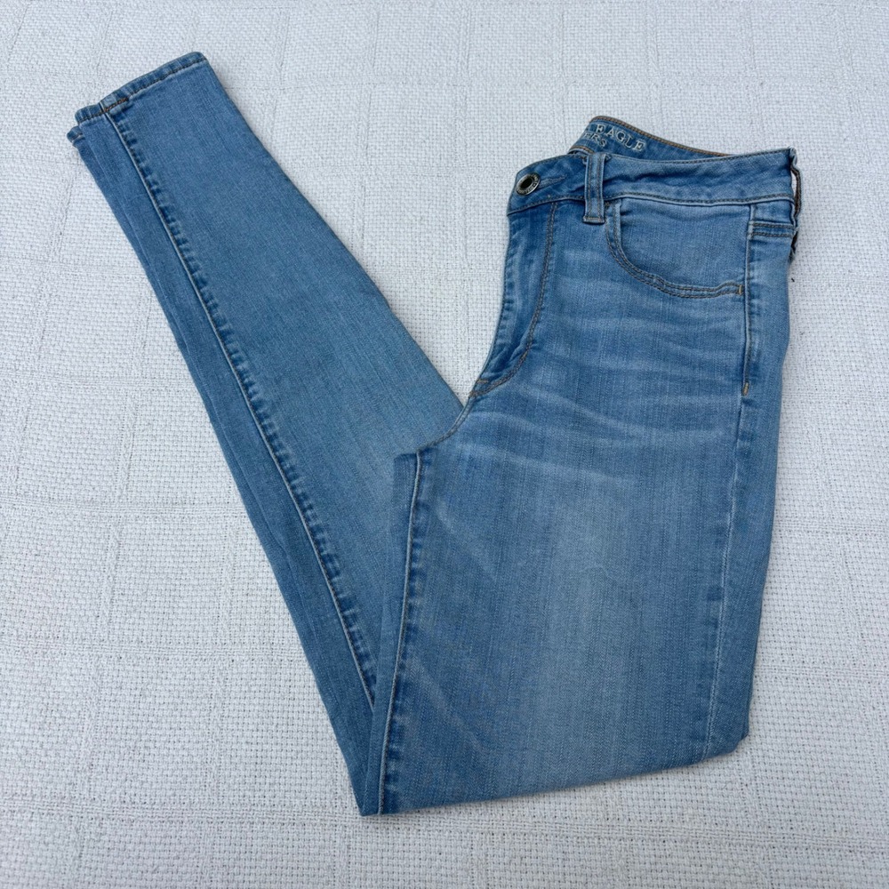Women's 8 X-Long AMERICAN EAGLE Light Medium Blue Wash Hi-Rise Jeggings Jeans